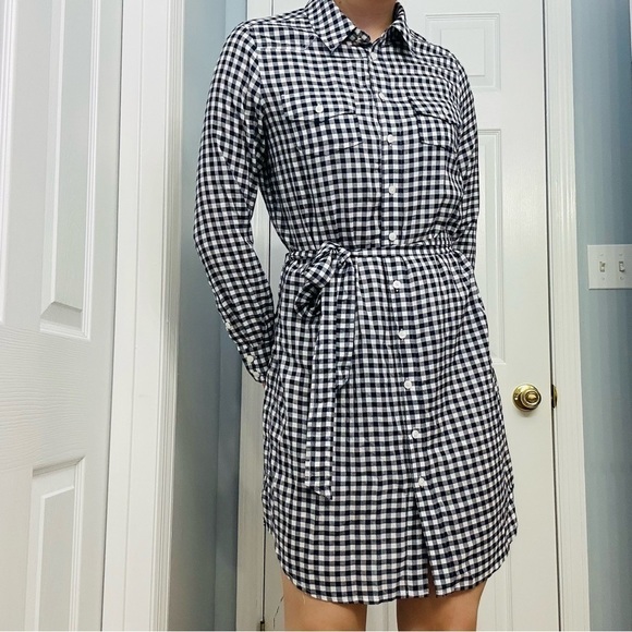 Draper James Shirt Dress Mini Gingham Blue White Tie Button Up Casual 4 Small - Picture 7 of 7